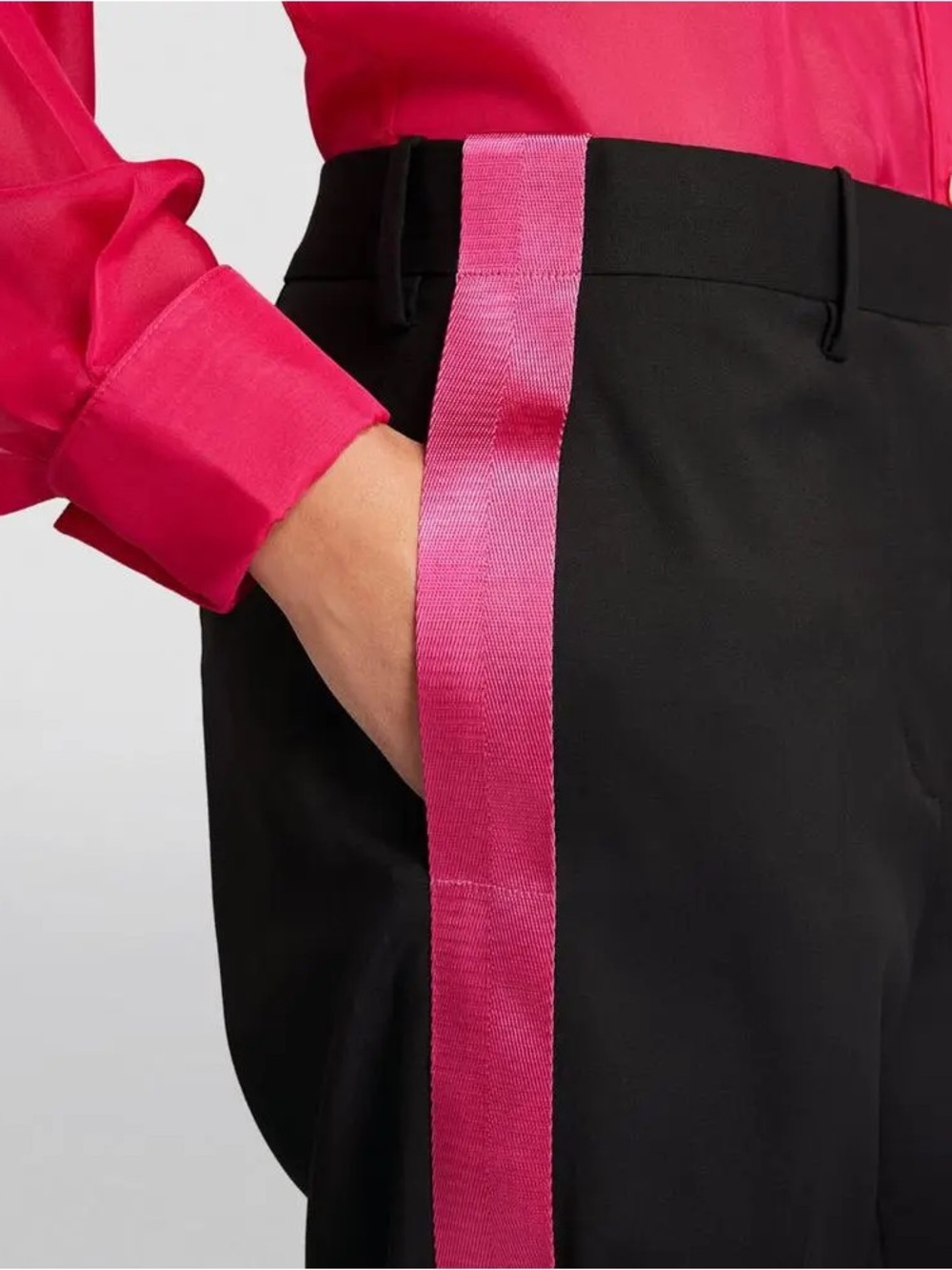 NWT Helmut Lang Satin Trimmed Wool Trouser in Black / Fuchsia - 0 - Picture 3 of 7